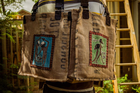 JUTE X LEATHER ART TOTEBAG {SELF-LOVE | Wiase no nni adɔ}